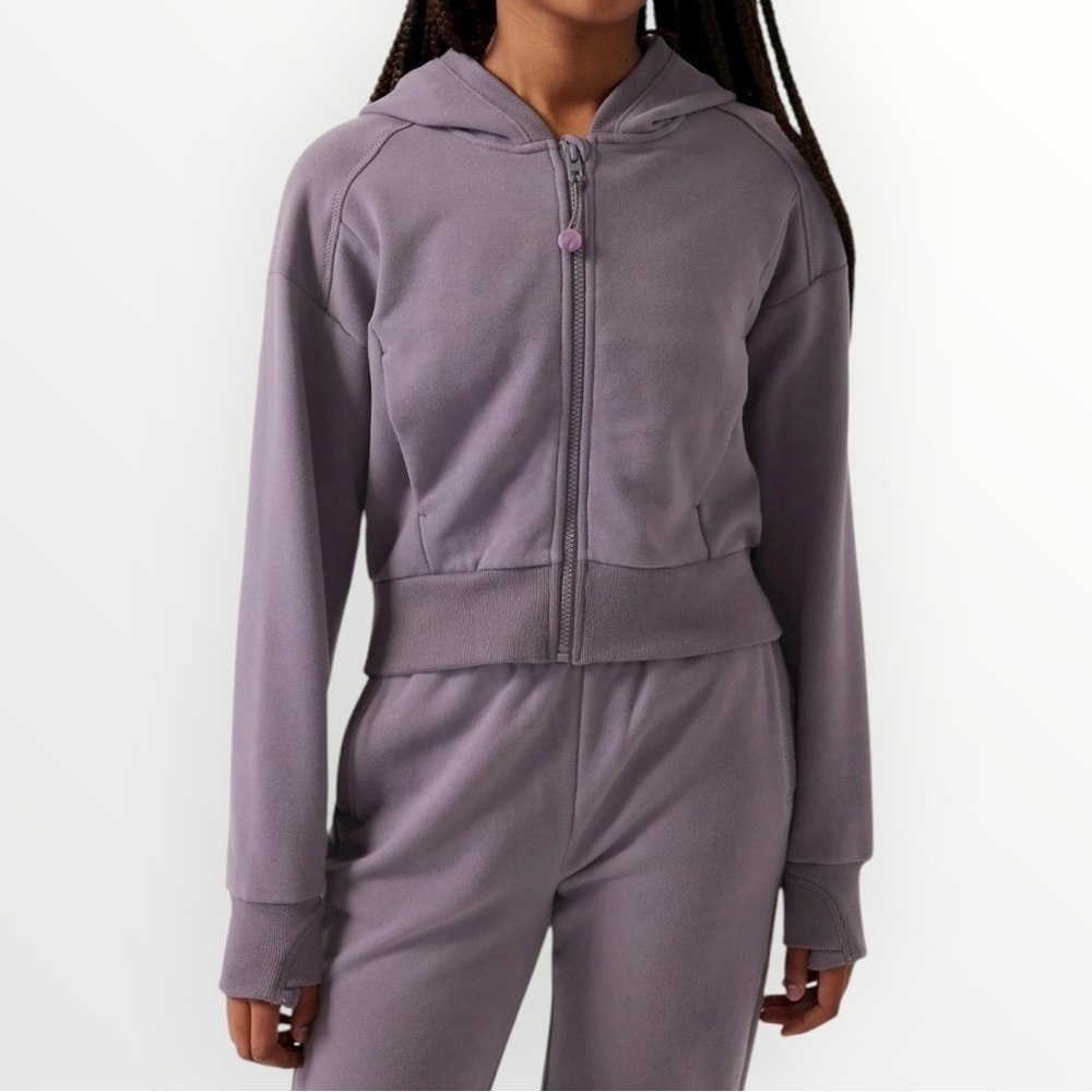 Athleta Girl Lavender Cropped Full Zip Hoodie Sweatshirt RetroActive Midi XXL 16